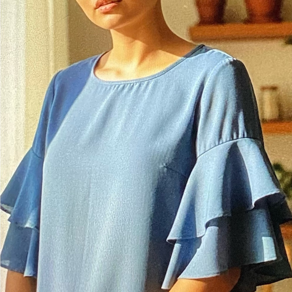 SHEIN Navy Blue Ruffle Sleeve Blouse Size Large